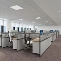 Modern Public Office Space With Cubicles Computers Office Chairs Large Windows And Ceiling Lights