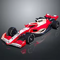 Red and White Formula 1 Racing Car with Streamlined Body and Large Wheels 3d model