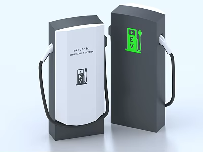 Modern Electric Vehicle Charging Stations With EV Symbol And Charging Ports 3d model