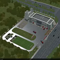 Modern Fire Station Surrounded by Trees Roads With Training Field and Emergency Vehicles
