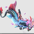 Colorful Dragon Like Creature With Rider Flying Among Glowing Jellyfish