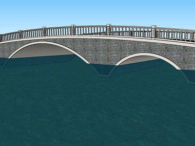 Stone Arch Bridge With Arched Design Stone Railing And Water Below Blue Sky 3d model