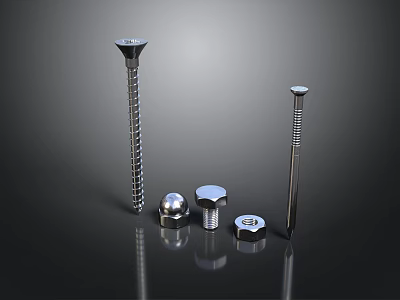 Different Types of Stainless Steel Construction Hardware Screws Nuts And Bolts 3d model
