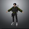 3D Character Model Wearing Green Jacket Black Tactical Vest Gray Pants And Rifle