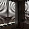 Beige Window Blinds In Modern Interior With Wooden Cabinet And Plant