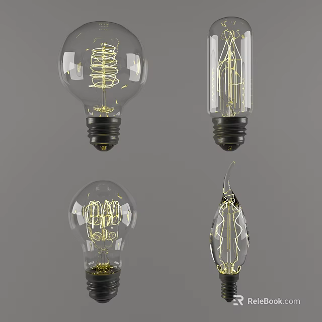 Vintage Filament Light Bulbs With Various Shapes And Filament Designs 3d model 