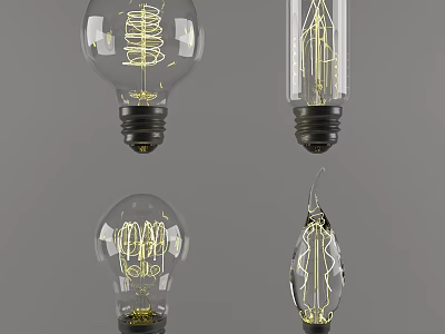 Vintage Filament Light Bulbs With Various Shapes And Filament Designs 3d model