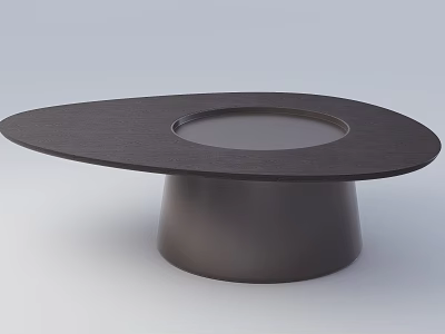 Modern Dark Wooden Coffee Table With Circular Glass Insert And Cylindrical Base 3d model