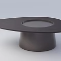 Modern Dark Wooden Coffee Table With Circular Glass Insert And Cylindrical Base