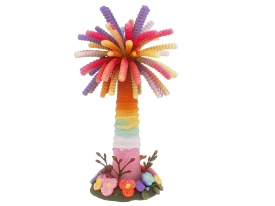 Art Installation With Colorful Spiral Canopy Rainbow Trunk And Flower Leaf Base 3d model
