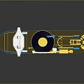 3D Rendered Industrial Ship In Blue And Yellow With Equipment