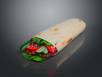 Healthy Fresh Wrap With Lettuce Tomato And Meat For Daily Meal 3d model