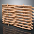 Rustic Decorative Wooden Fence With Interlaced Slats On Dark Reflective Surface 3d model
