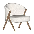 Cozy Beige Bouclé Fabric Accent Chair With Walnut Cross Legs And Comfortable Cushioned Seat