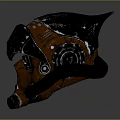 Orange And Black Mechanical Helmet With Blue Accents Gears And Pipes