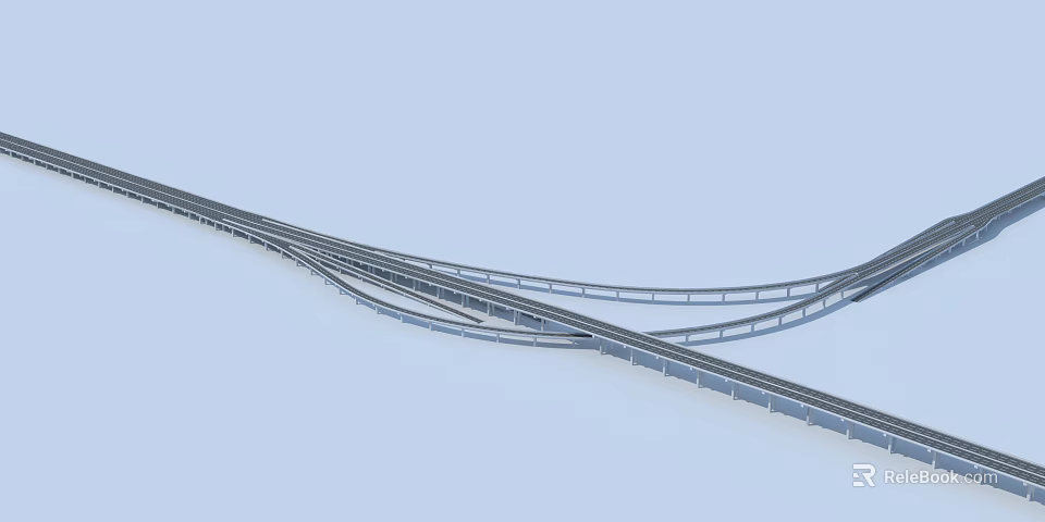 Modern Curved Bridge Structure With Sleek Metal Rails And Elevated Tracks 3d model 