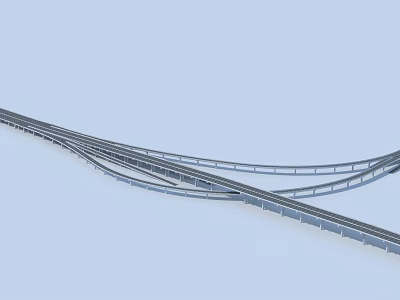 Modern Curved Bridge Structure With Sleek Metal Rails And Elevated Tracks 3d model