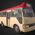 Modern Beige Minibus With Red Roof Side Windows And Passenger Seats