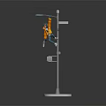 Orange Monkey Hanging On Street Lamp Pole With Street Light And Base