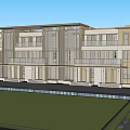 Modern Townhouse Exterior With Large Glass Windows Balconies And Green Lawn