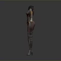 Brown Leather High Neck Belted Outfit With Long Gloves And Silver Boots