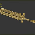 Fantasy Golden Sword With Ornate Hilt Intricate Blade Design And Decorative Details