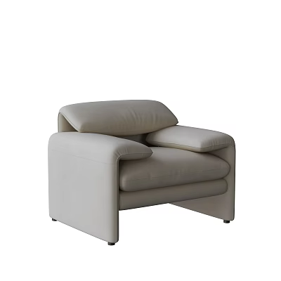 Comfortable Light Gray Leather Single Sofa with Modern Design and Soft Armrests 3d model