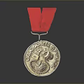 Grand Master of Qi Gong Medal With Red Ribbon And Dragon Design