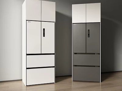 Two Modern White and Gray Standing Refrigerators for Home Interior Design 3d model