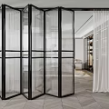 Modern Black Frame Mesh Folding Door For Interior Room Partition With Curtain 3d model