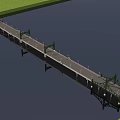 Long Bridge Spanning Calm Water With Green Railings And Grassy Banks