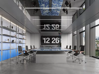 Modern Conference Room Interior Design With Large Table Comfortable Chairs And Digital Display Screen 3d model