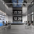 Modern Conference Room Interior Design With Large Table Comfortable Chairs And Digital Display Screen