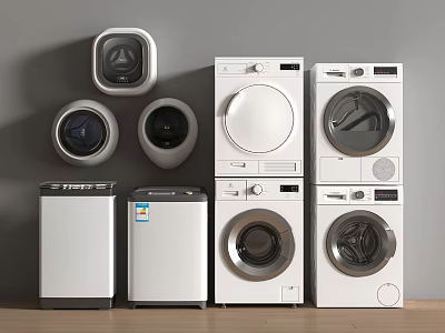 Various Modern Washing Machines With Different Styles And Designs For Home Use 3d model