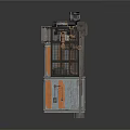 Industrial Processing Equipment with Multiple Pipes Valves and White Container Gray and Orange Structure Design