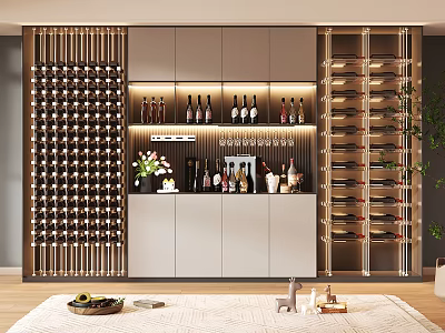 Modern Luxury Wine Cabinet Design With Illuminated Display Shelf And Wine Bottle Racks 3d model