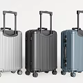 Modern Silver Black Blue Suitcases with Telescopic Handle and Rolling Wheels 3d model