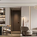 Modern Open Concept Living Dining Room Interior Featuring TV Wall Chandelier Sofa Coffee Table Fireplace
