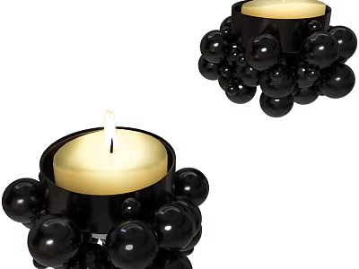 Black Ball Shaped Decorative Candle Holders With Lit Candles For Home Decor 3d model