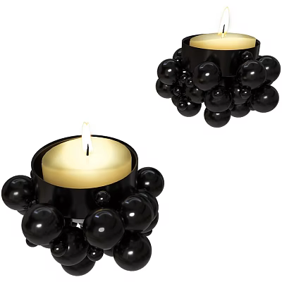 Black Ball Shaped Decorative Candle Holders With Lit Candles For Home Decor 3d model