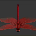 Detailed Vibrant Red Dragonfly With Spread Wings Isolated On Grey Background