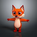Cute Cartoon Fox Character 3D Model With Orange White Fur And Red Ears Open Arms