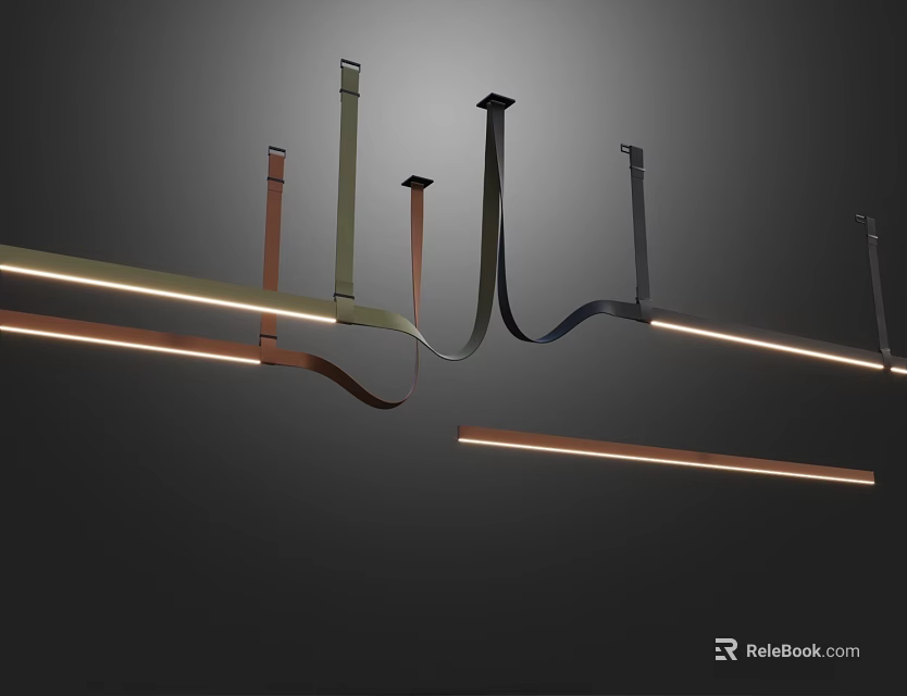 Modern Curved Linear Chandelier With LED Strip And Metal Brackets Interior Design 3d model 