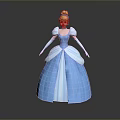 Woman In Blue Princess Dress With Golden Hair White Gloves And Puffy Skirt