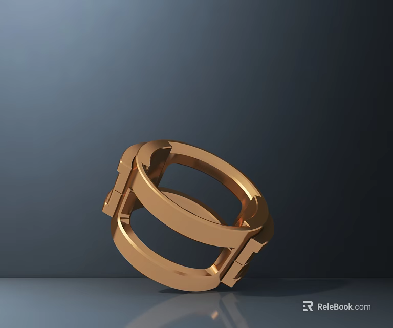 Artistic Golden Interlocking Ring Sculpture With Metallic Shine On Dark Background 3d model