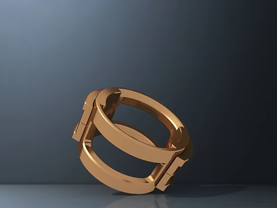 Artistic Golden Interlocking Ring Sculpture With Metallic Shine On Dark Background 3d model