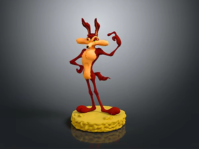 Red Long Eared Cartoon Character in Standing Pose with Yellow Base 3d model
