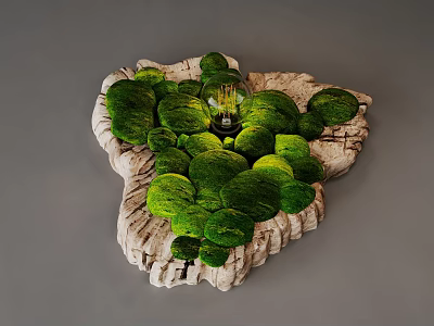 Natural Moss Decorative Wall Lamp With Rock Base And Light Bulb 3d model