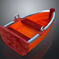 Wooden Small Boat With Red Orange Hull Metal Rings And Wooden Seats