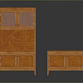 Orange Wooden Furniture Set Featuring Tall Cabinet With Glass Doors And Low Cabinet With Drawers